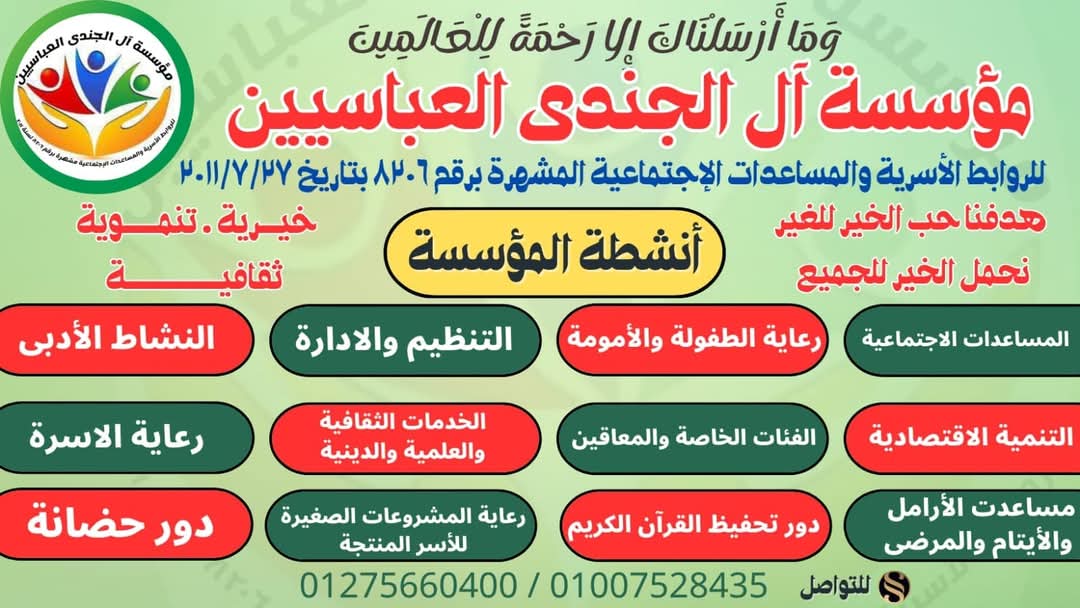 مؤسسة آل الجندي العباسين تهنئ الشعب المصري بالعام الجديد
