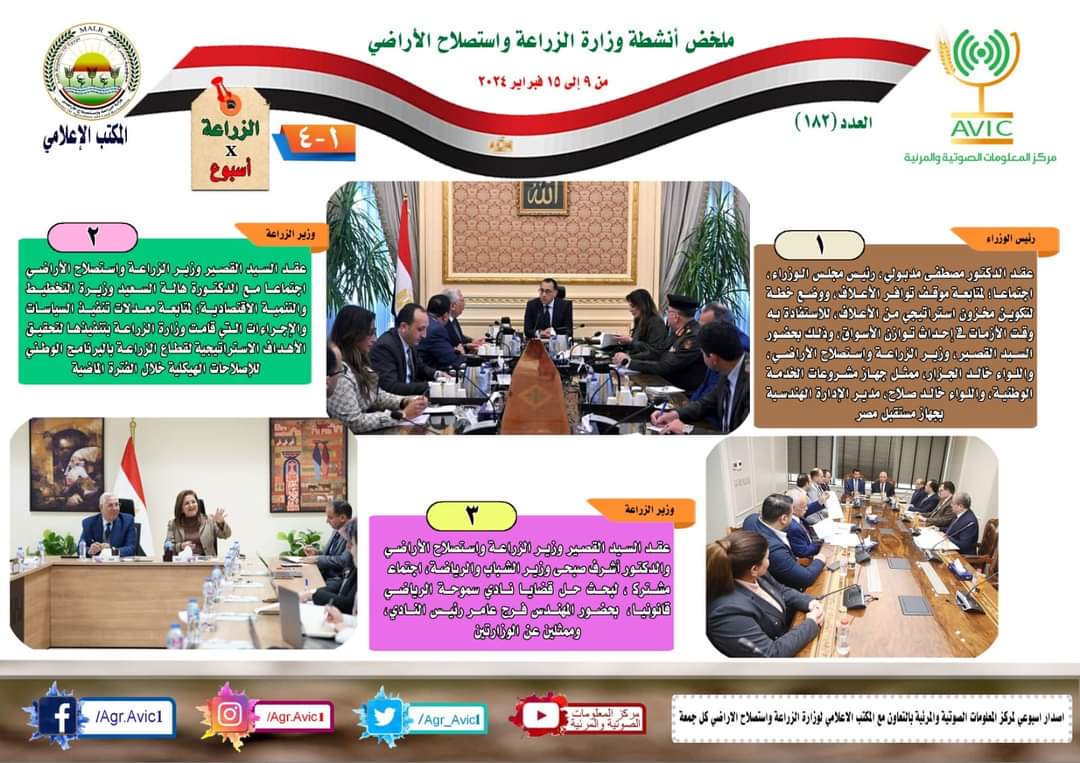 بالإنفوجراف.. وزارة الزراعة تستعرض نشاطها خلال الأسبوع