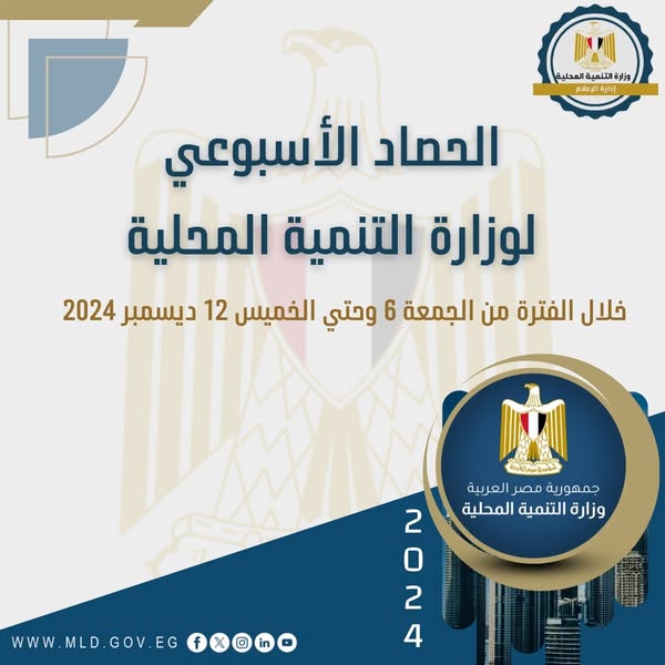 نشرة الحصاد الأسبوعي لرصد أنشطة وزارة التنمية المحلية